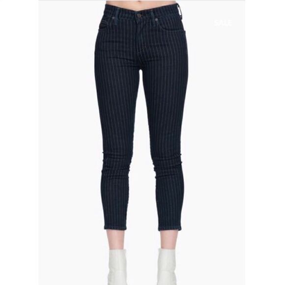 Citizens of Humanity COH Blue Pinstripe Rocket Crop High Rise Skinny Jeans - Picture 6 of 16